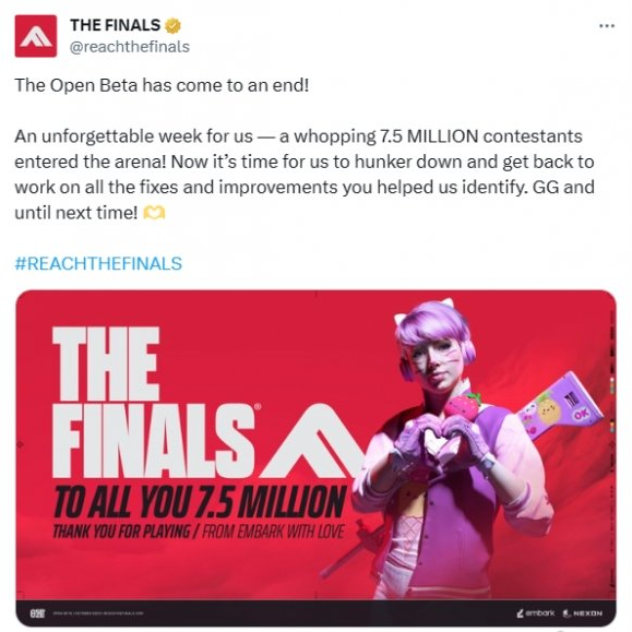 the final goal 《THE FINALS》真的火了！公测期间有超过750万人玩过它